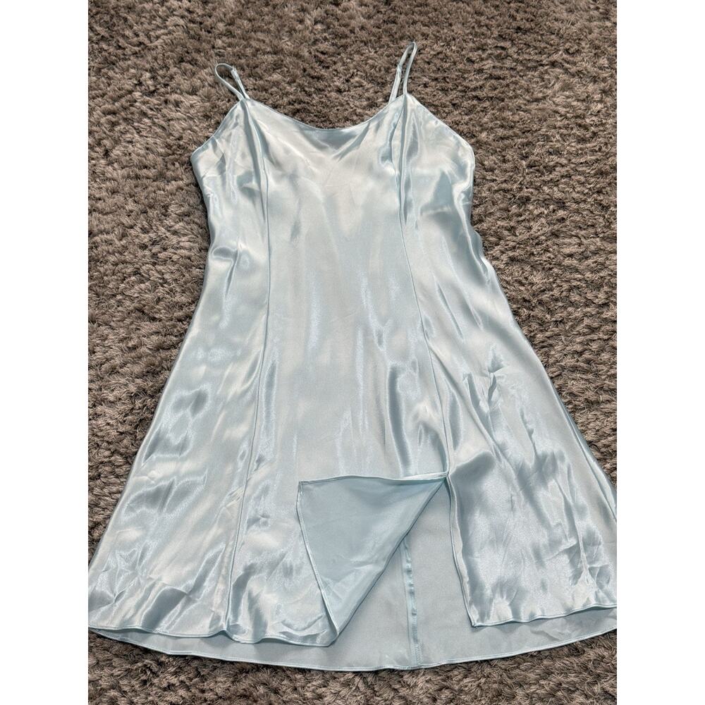 Y2K Secret Treasures Women’s Satin Slip Dress Nightgown Blue L Spaghetti Straps - Picture 3 of 13